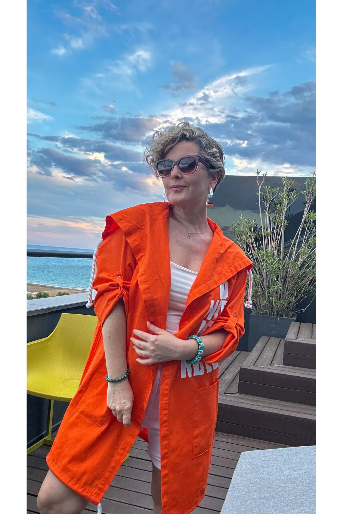 Beto Baskı Detaylı Tasarım Trenc Ceket Turuncu