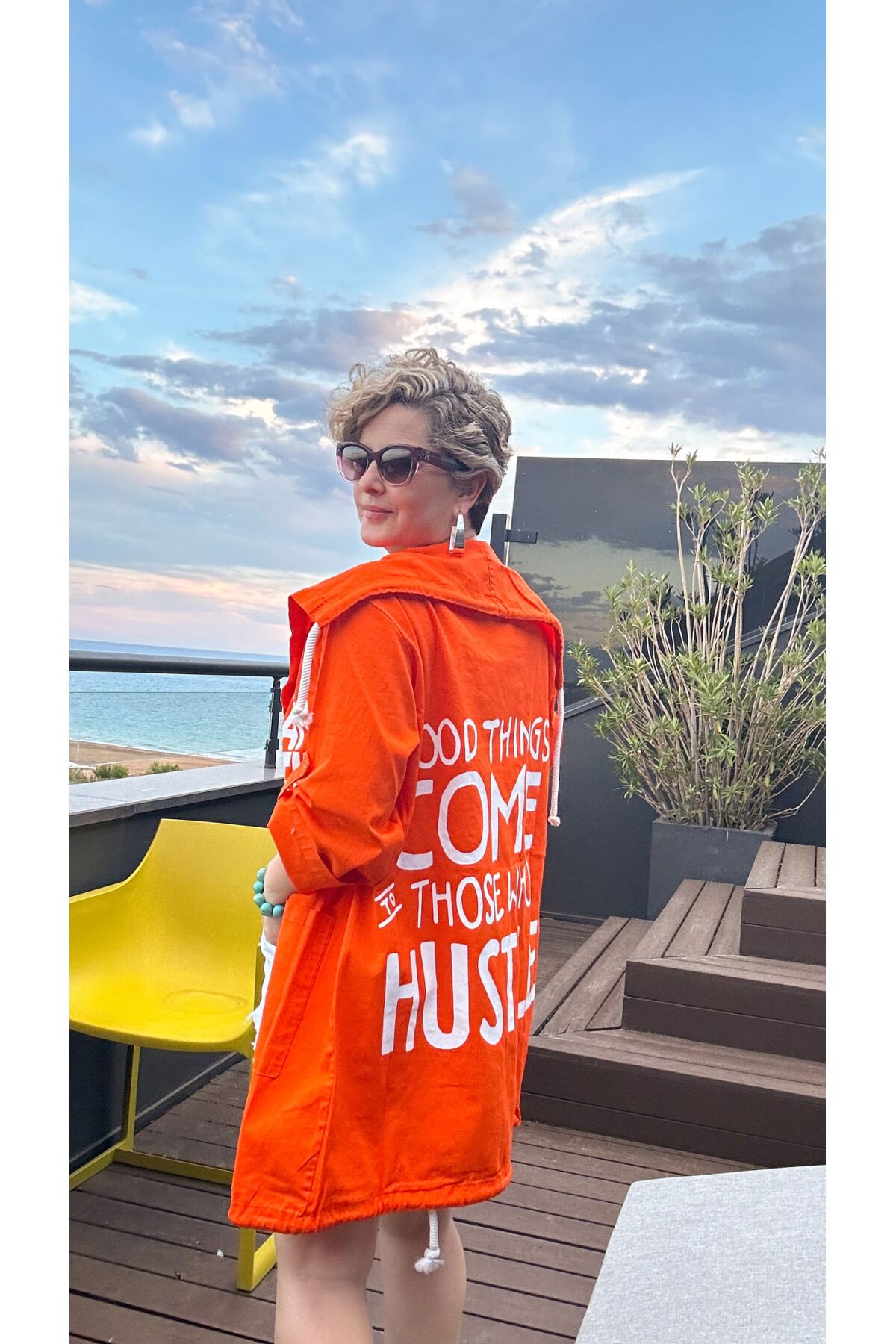 Beto Baskı Detaylı Tasarım Trenc Ceket Turuncu