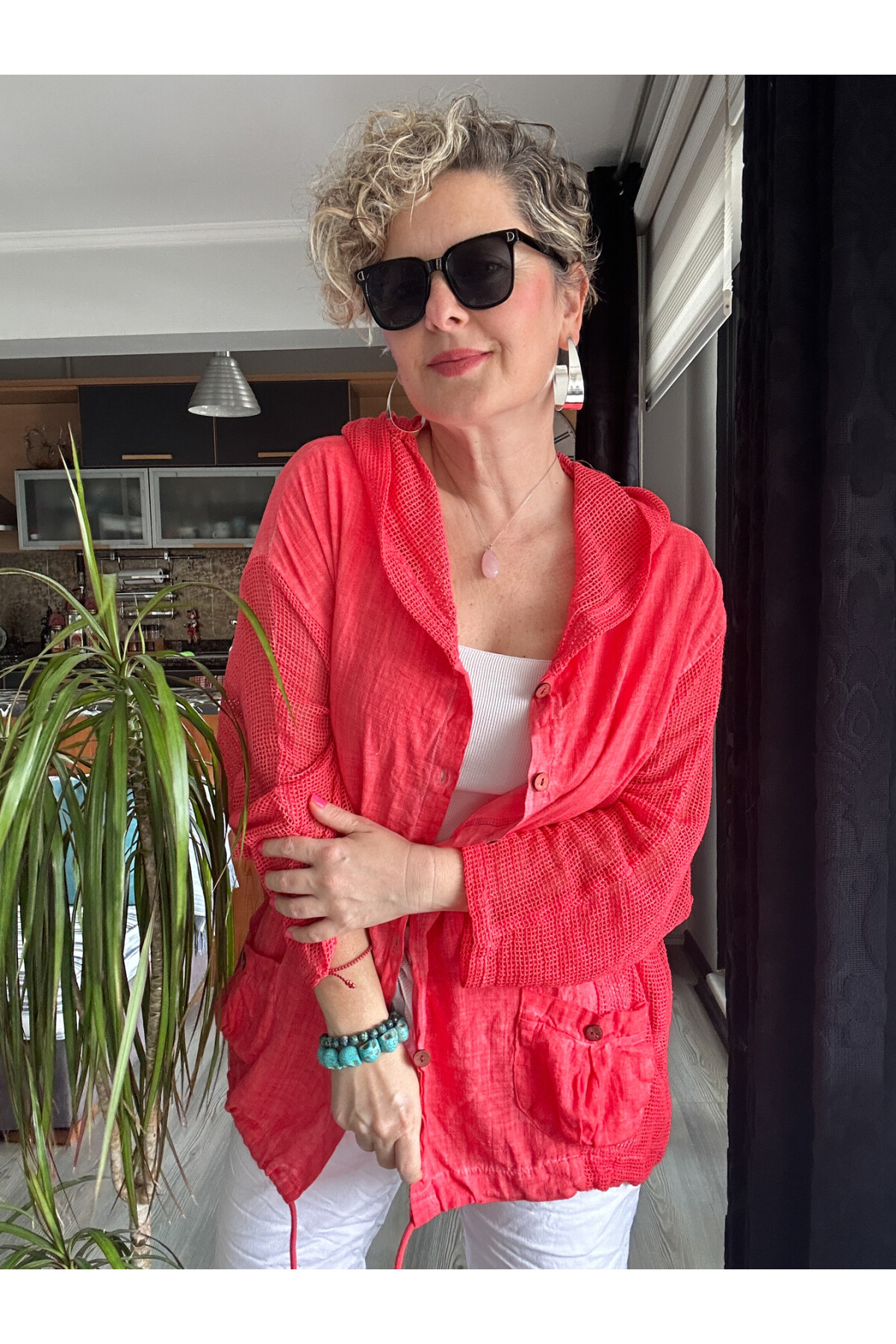 Bonita File Detay Kapşonlu Ceket Fuşya