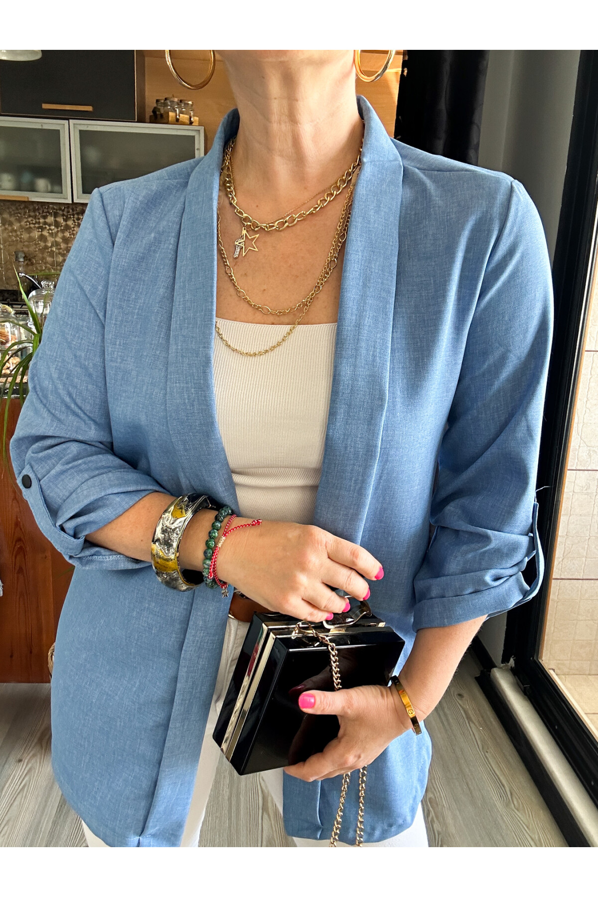 Cassido Kol Detay Zara Model Ceket Bebe Mavi