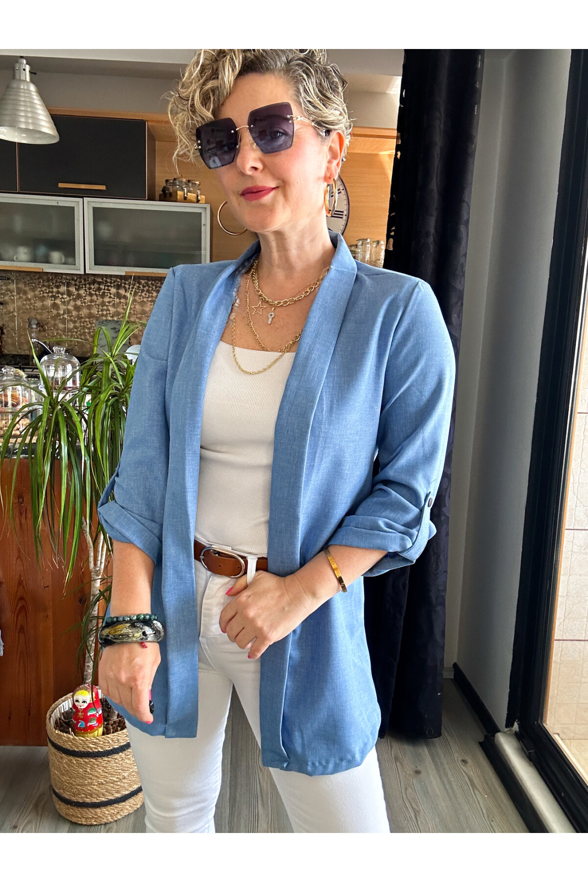 Cassido Kol Detay Zara Model Ceket Bebe Mavi