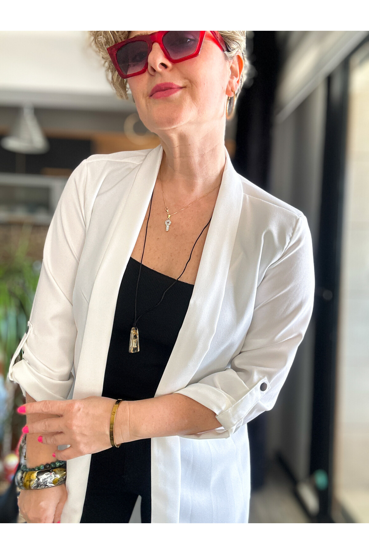 Cassido Kol Detay Zara Model Ceket Beyaz