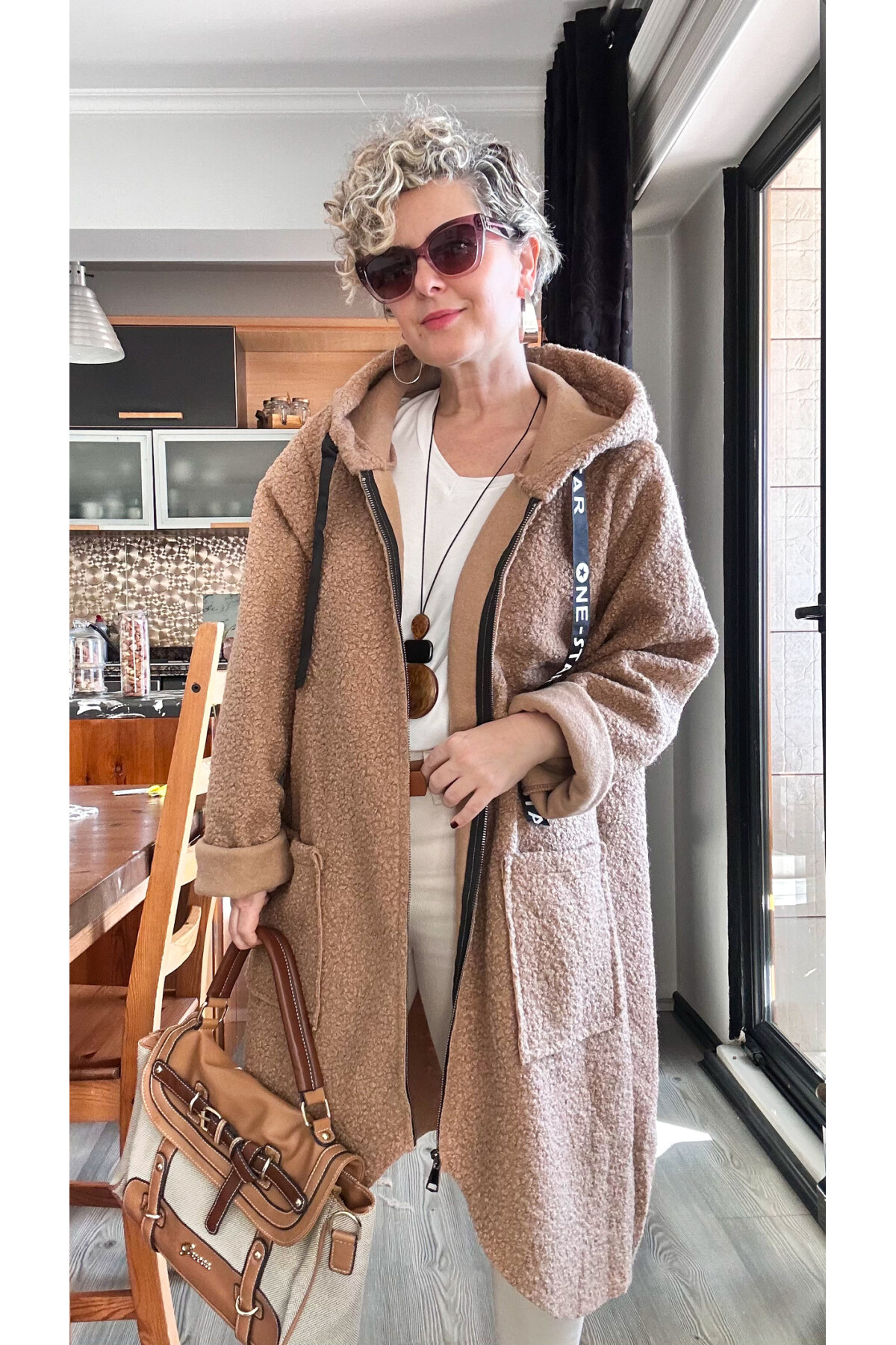 Fabia İtlyan Kapşonlu Buklet Kaban Camel