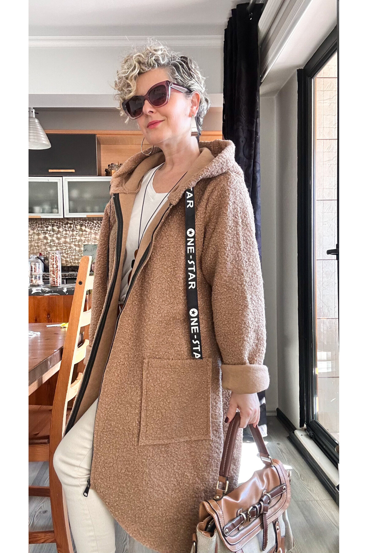 Fabia İtlyan Kapşonlu Buklet Kaban Camel