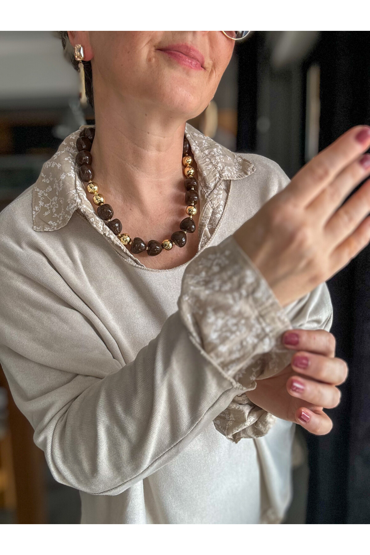 Femme İtalyan Gömlekli Bluz Triko Takım Ekru