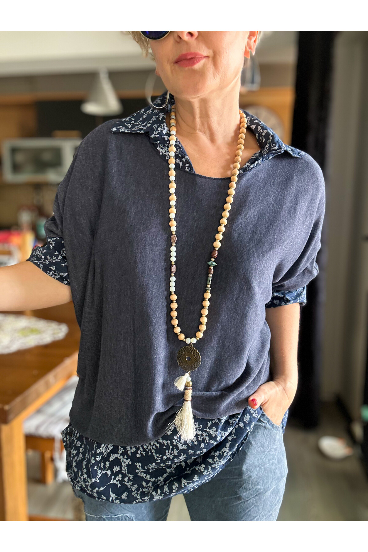 Femme İtalyan Gömlekli Bluz Triko Takım Lacivert