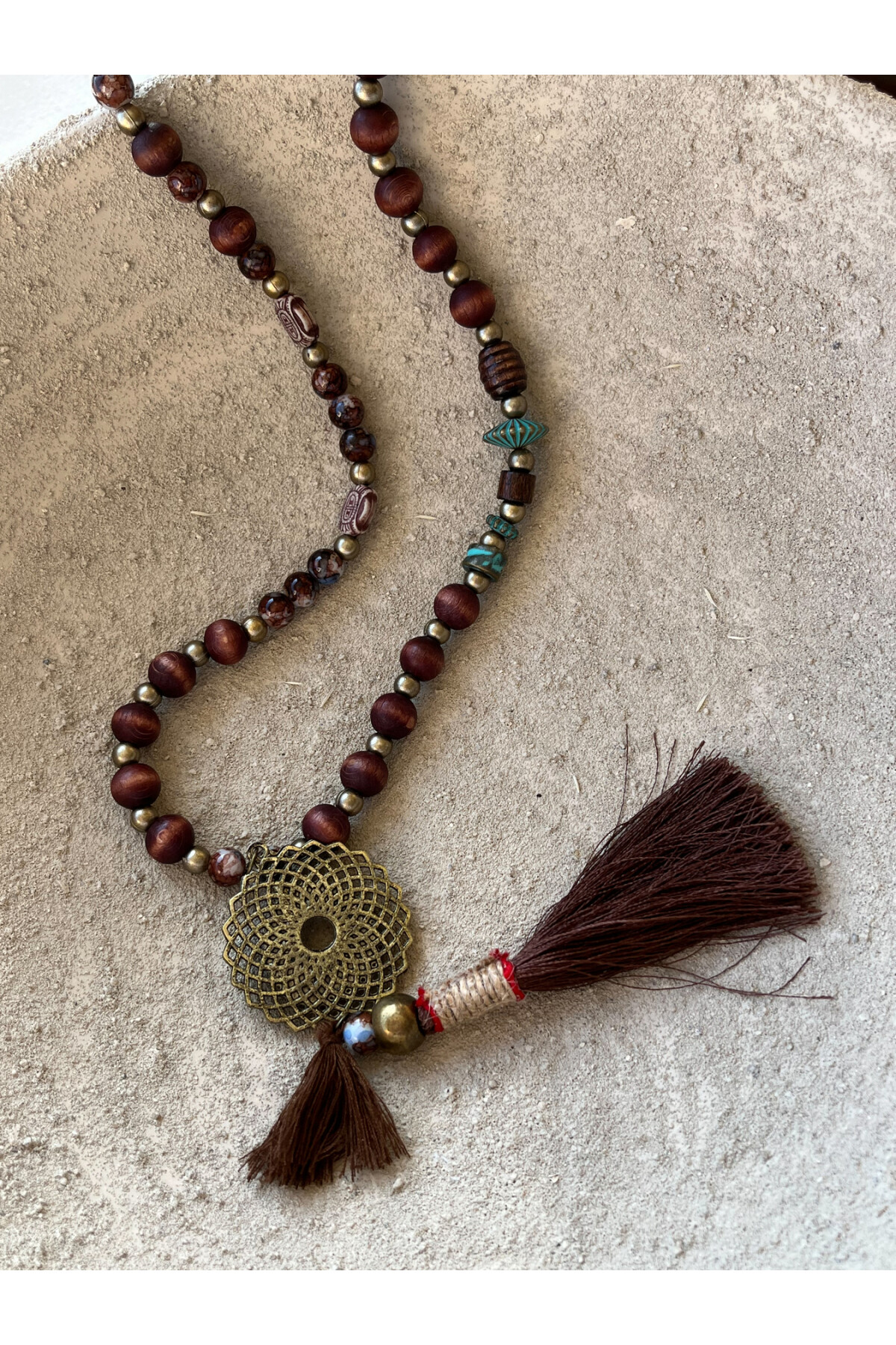 Forono Ziko Tahta Tasarım Kolye Kahve