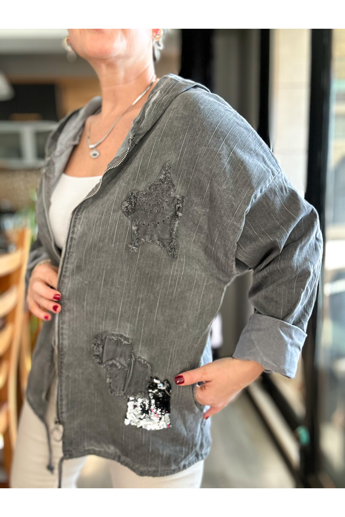 Forri İtalyan Vip Payet Detay Kapşon Çeket Antrasit