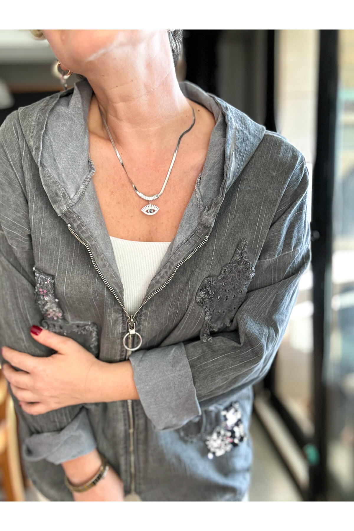 Forri İtalyan Vip Payet Detay Kapşon Çeket Antrasit