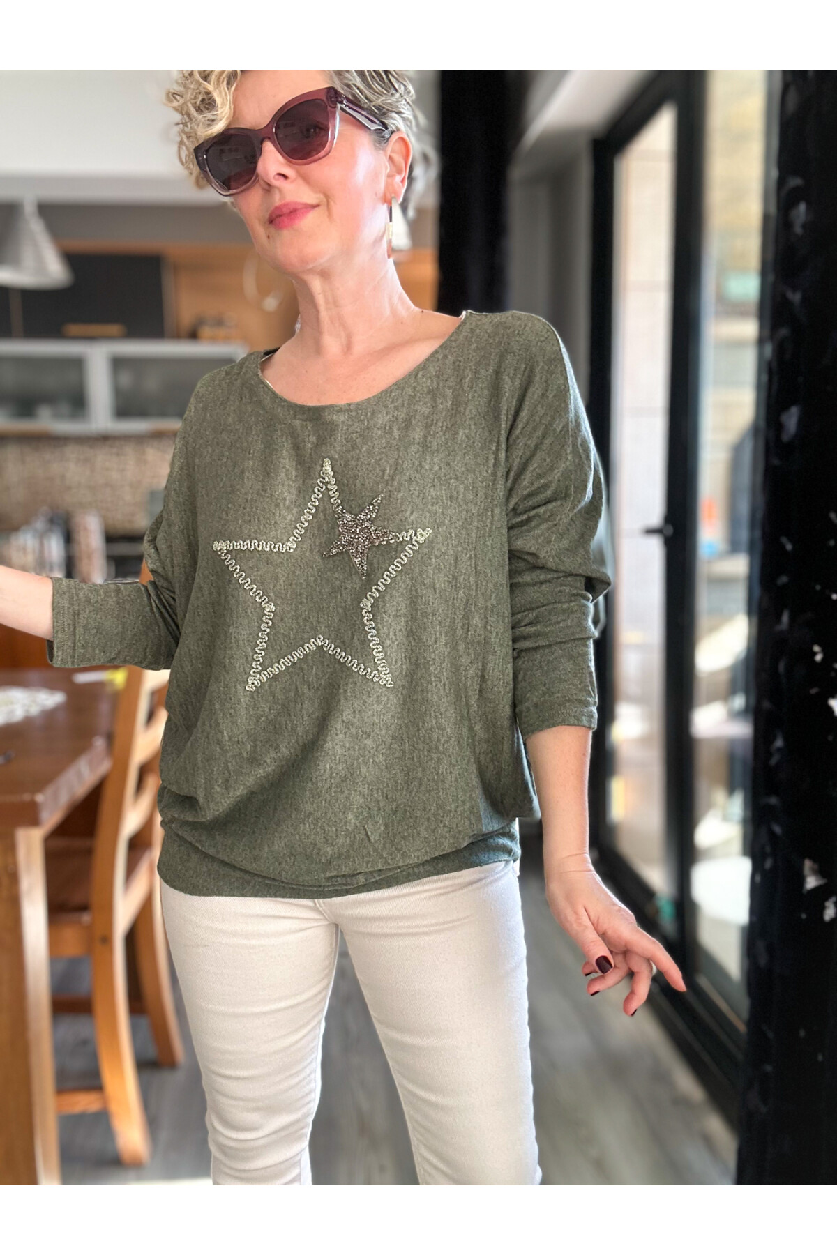 Lavita İtalyan Yıldız Taş Detay Triko Haki