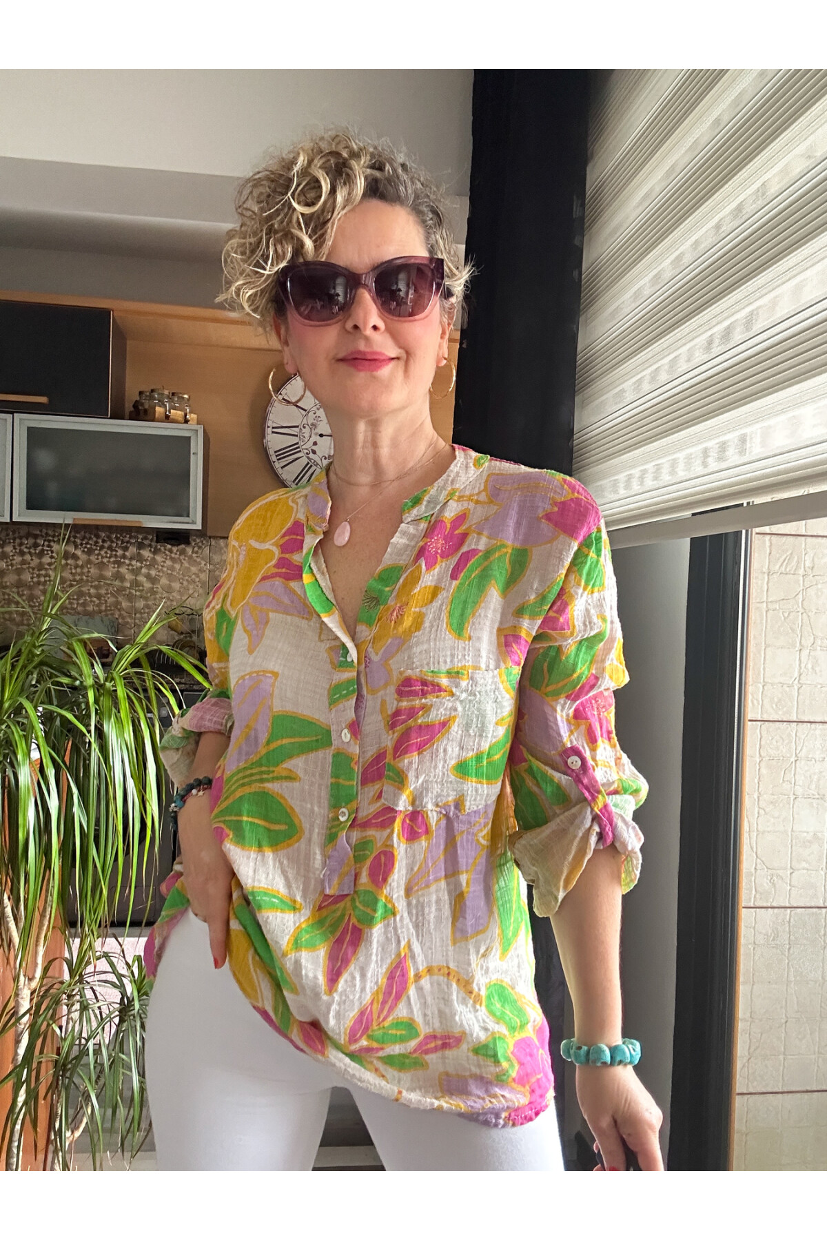 Lucci Lotus Yaprak Desen İtalyan Gömlek Bej