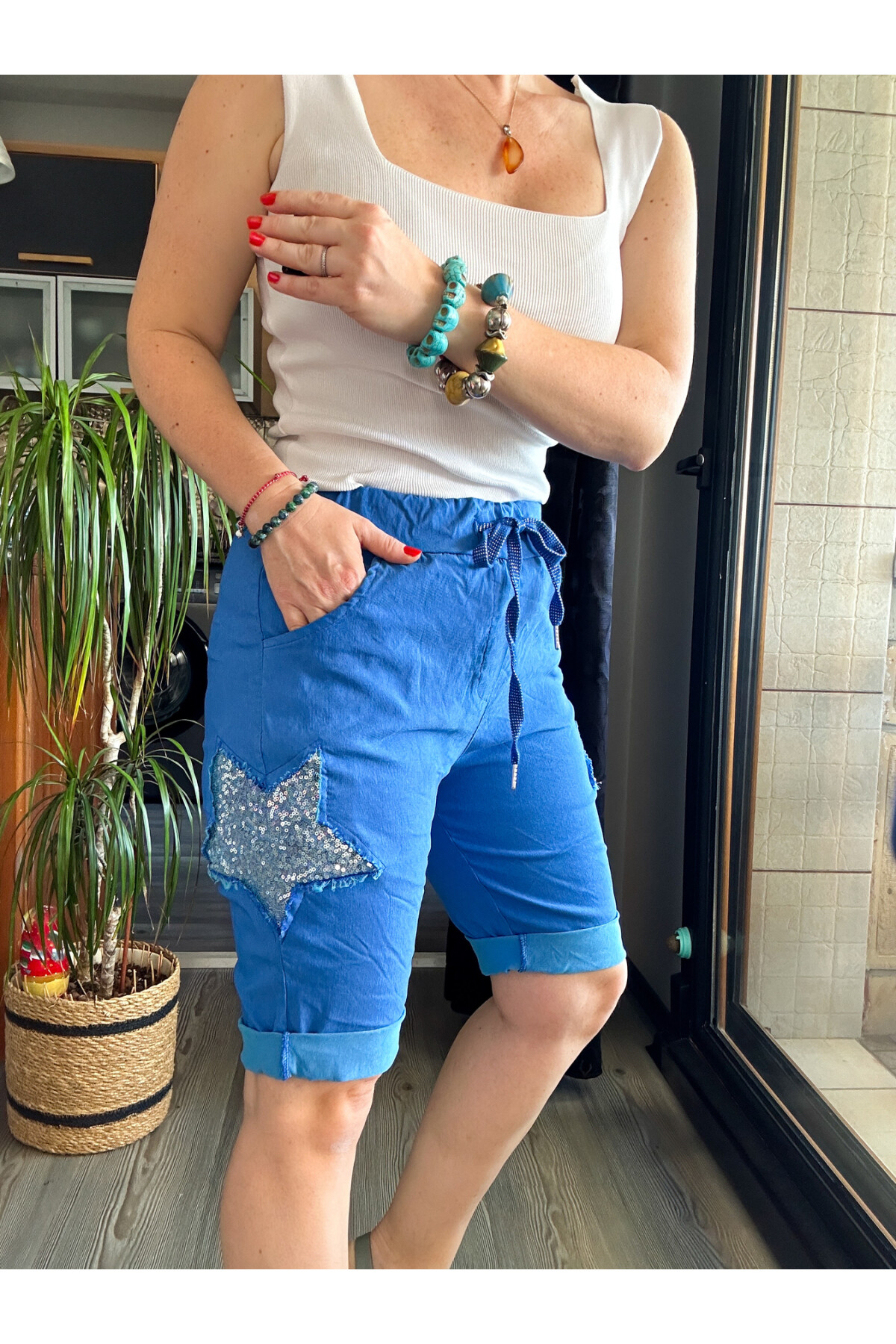 Matta İtalyan Yıldızlı Şort Çivit Mavi