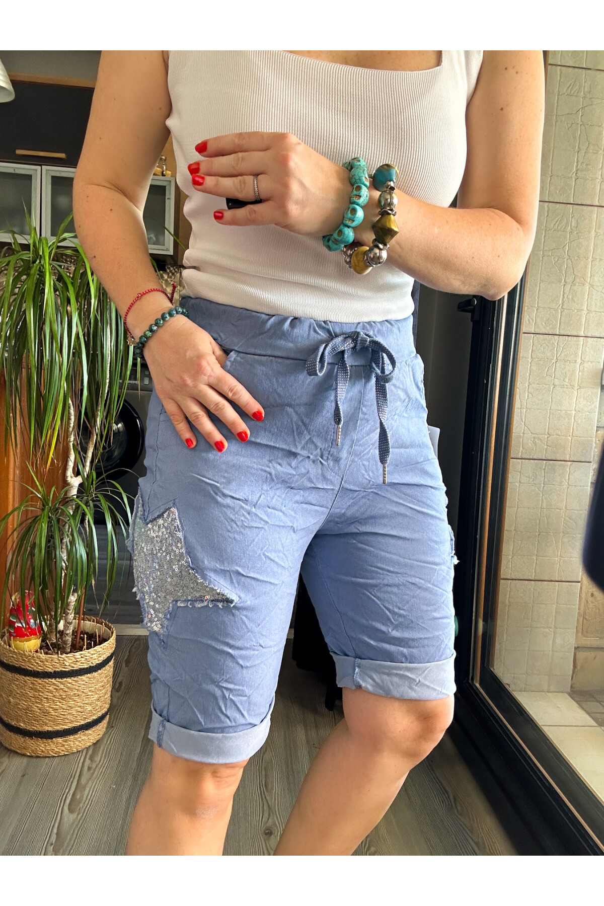 Matta İtalyan Yıldızlı Şort Jeans Mavi