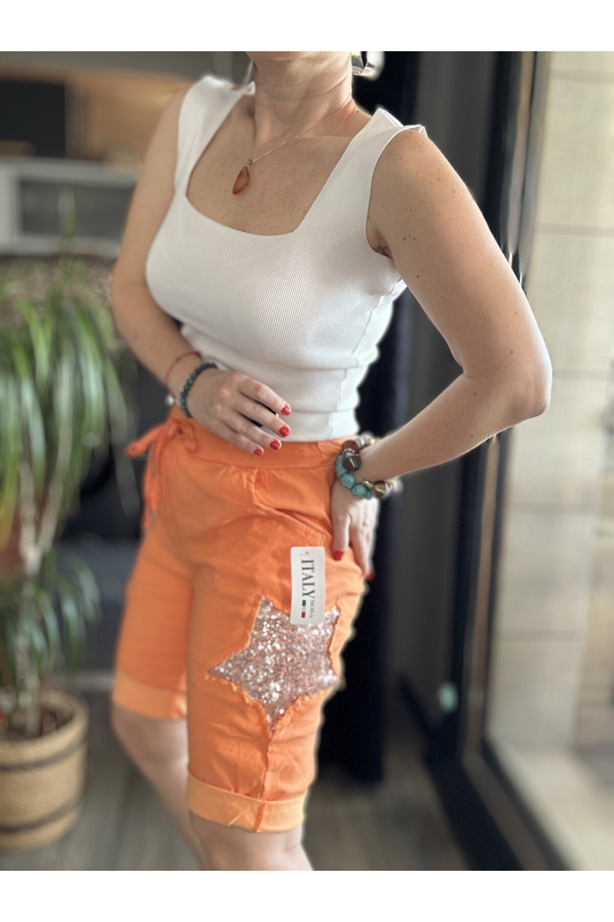 Matta İtalyan Yıldızlı Şort Turuncu