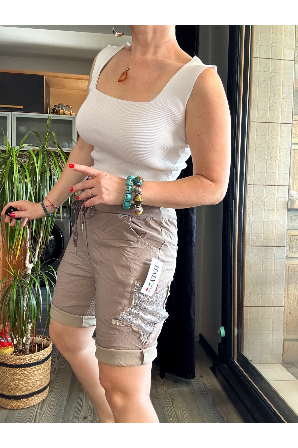 Matta İtalyan Yıldızlı Şort Vizon