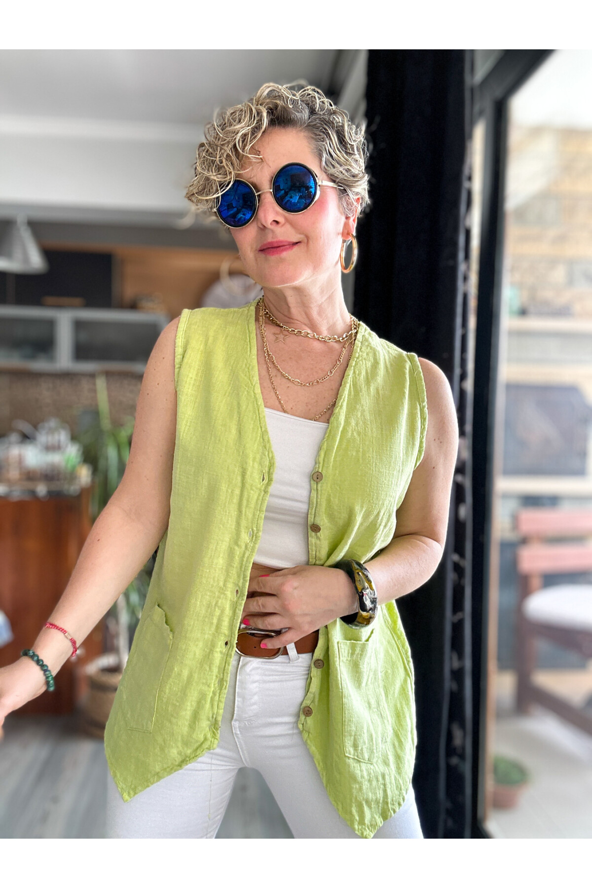 Nepa Tasarım Bluz Yelek Fıstık Yeşil