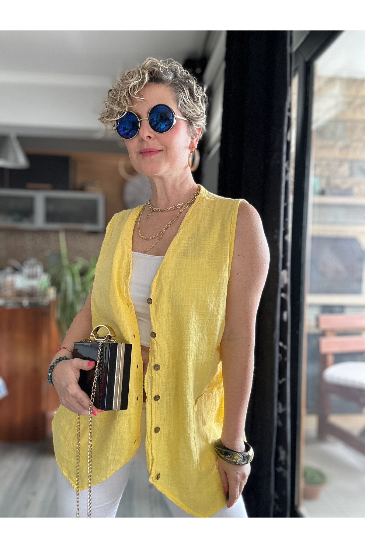 Nepa Tasarım Bluz Yelek Sarı