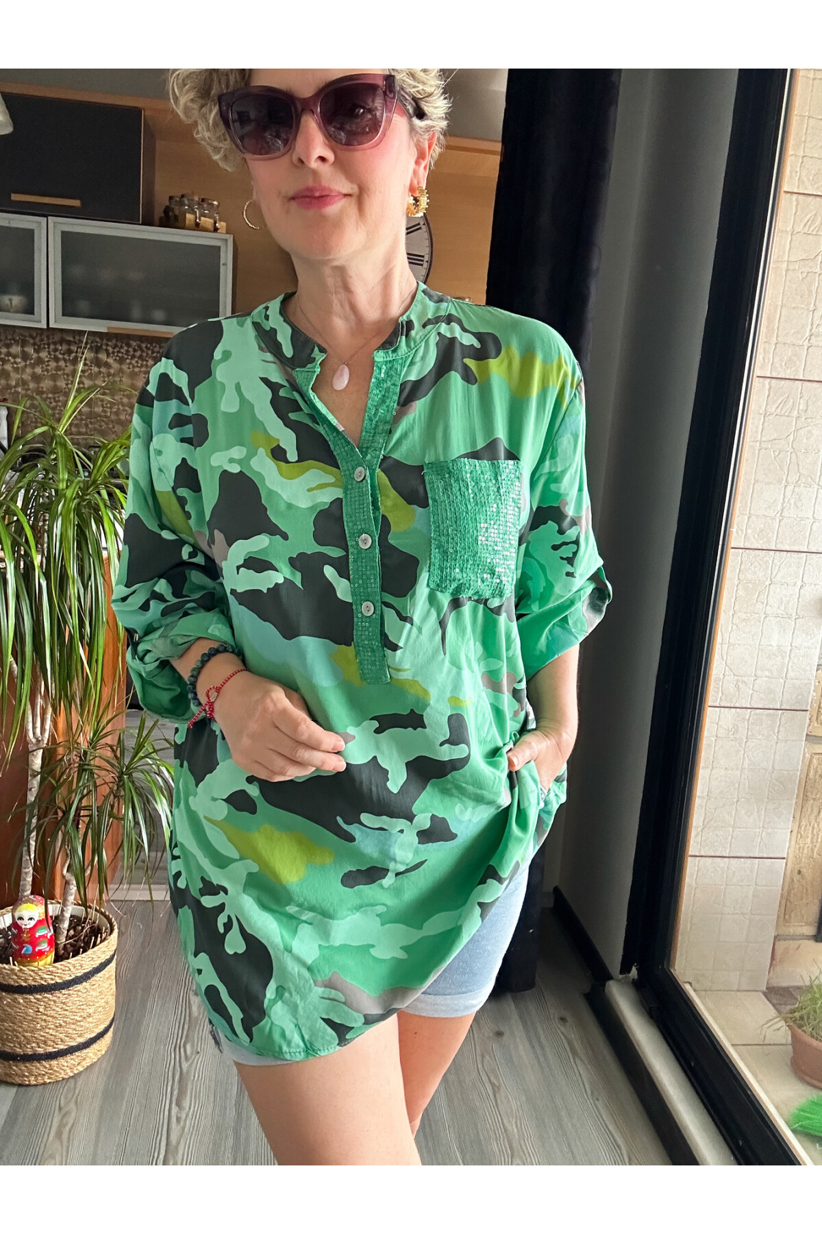 Panino İthal Kamuflaj Desen Gömlek Yeşil