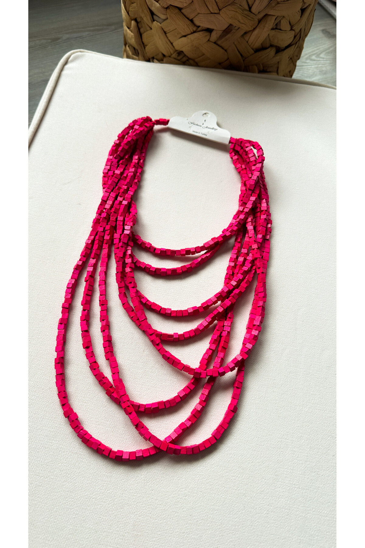 Pembe Tahta Otantik Sekiz Sıra Kolye