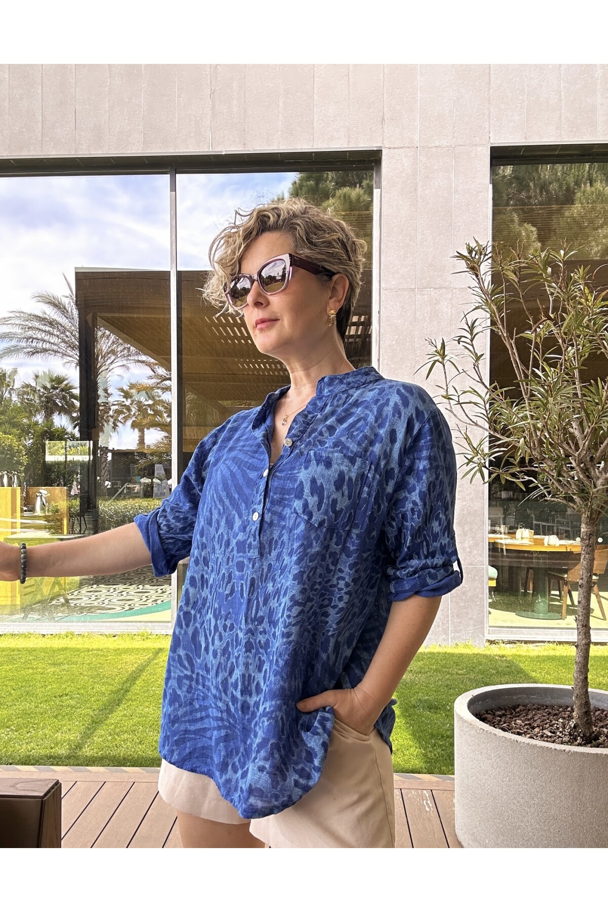 Perotti İtalyan Desenli Salaş Gömlek Sax