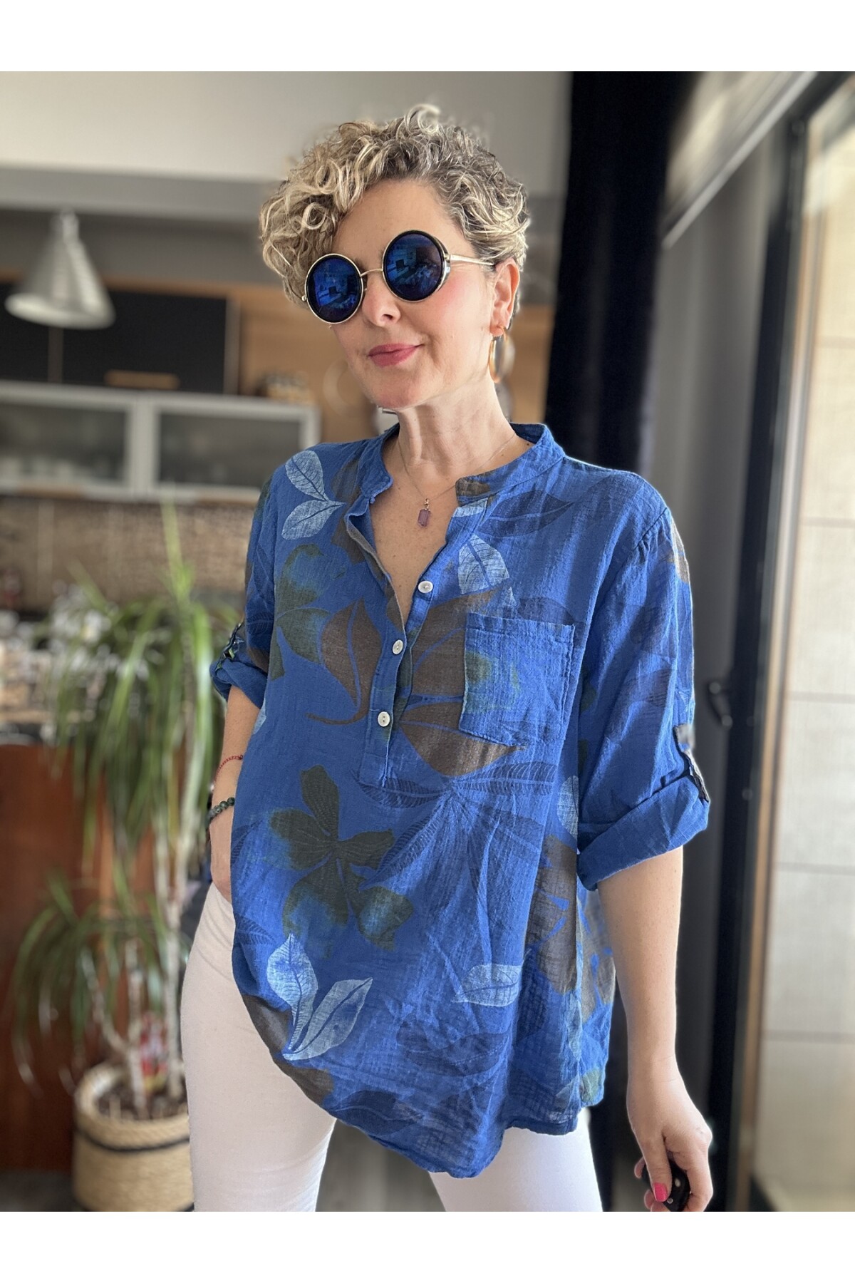 Picci Yaprak Desen Sax Desenli İtalyan Gömlek