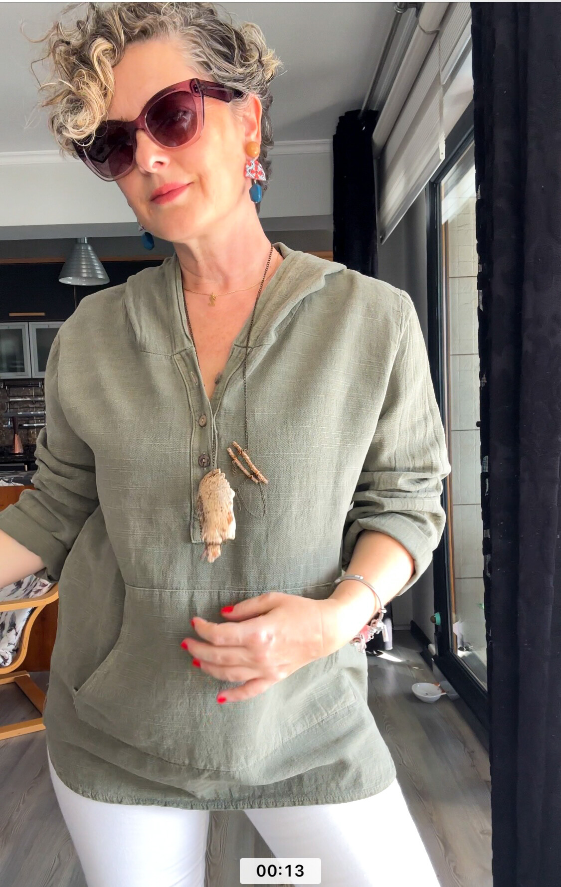 Toby Tasarım Kanguru Cep Kapşon Detay Bluz Haki