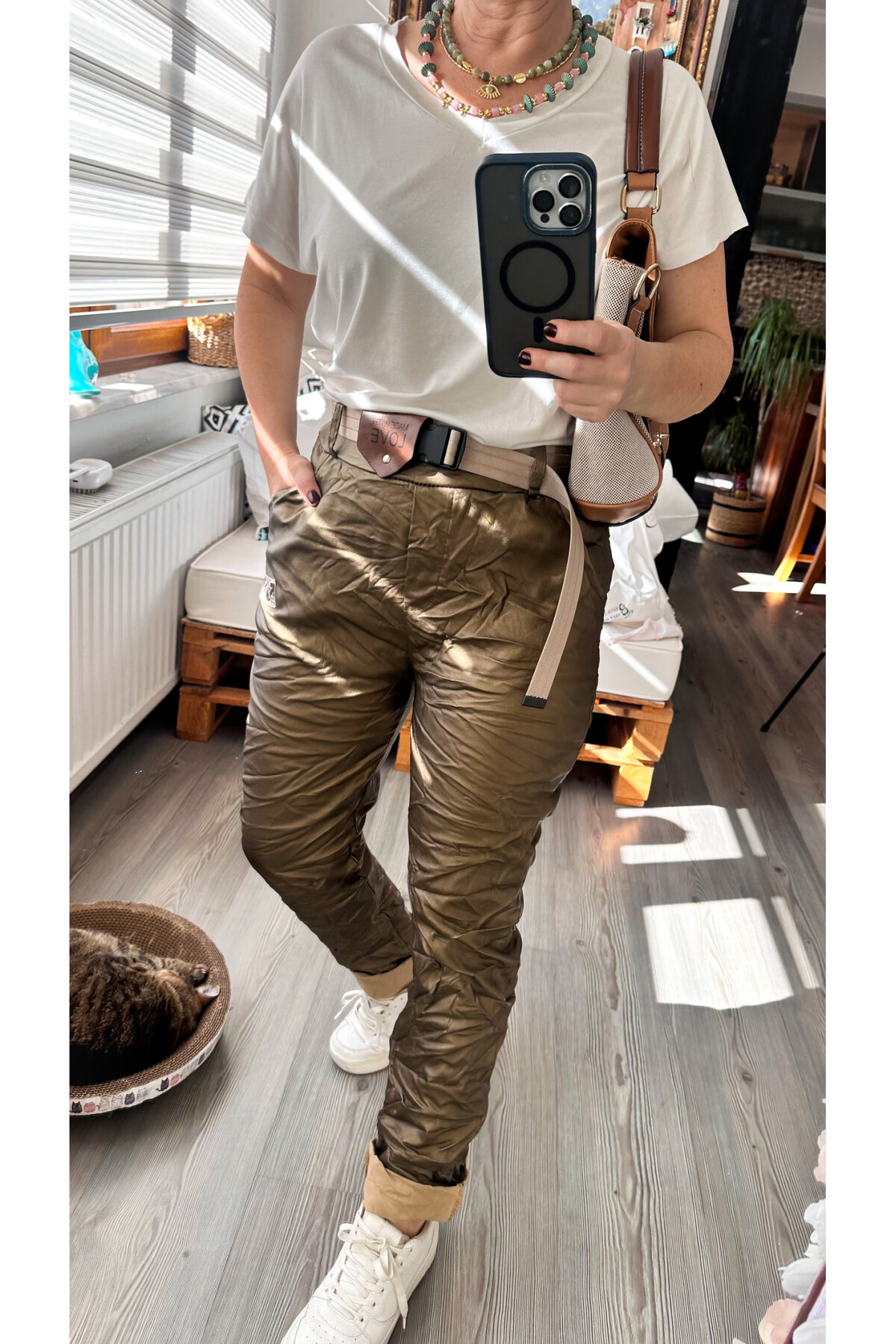 Toscani İtalyan Love Kemerli Deri Pantolon Bakır