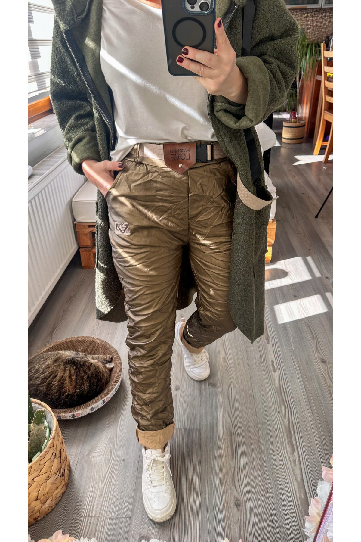 Toscani İtalyan Love Kemerli Deri Pantolon Bakır