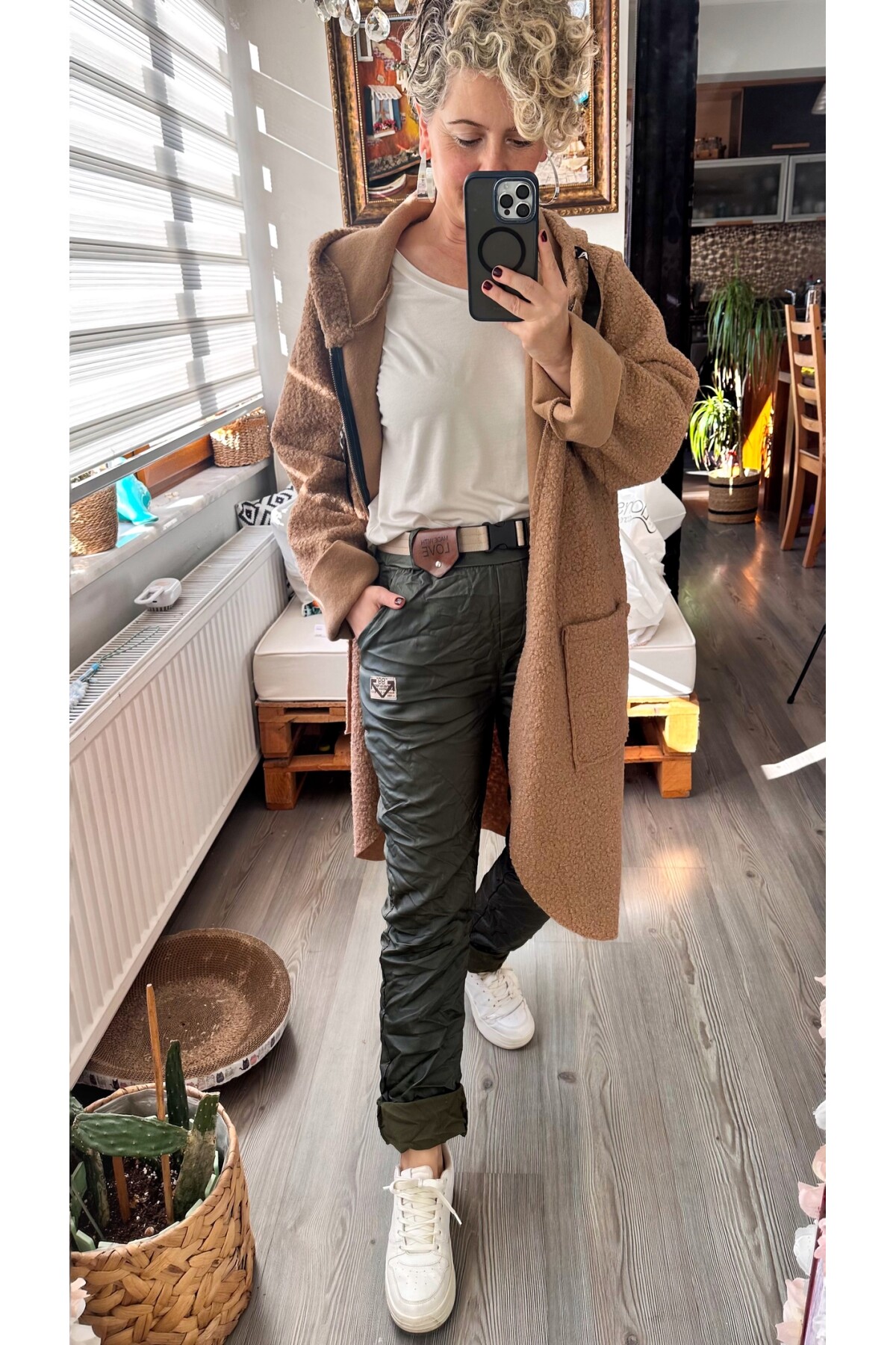 Toscani İtalyan Love Kemerli Deri Pantolon Haki