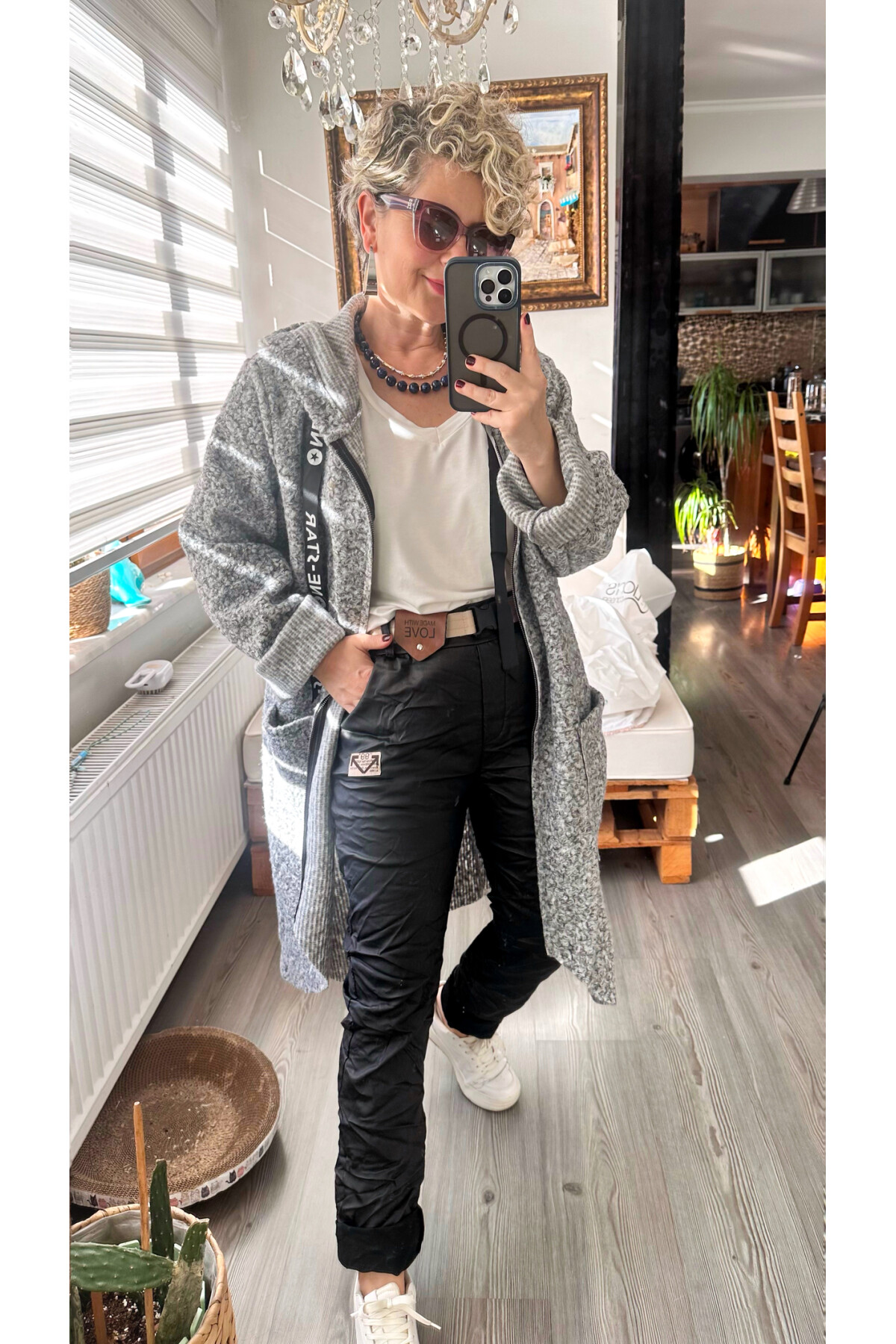 Toscani İtalyan Love Kemerli Deri Pantolon Siyah