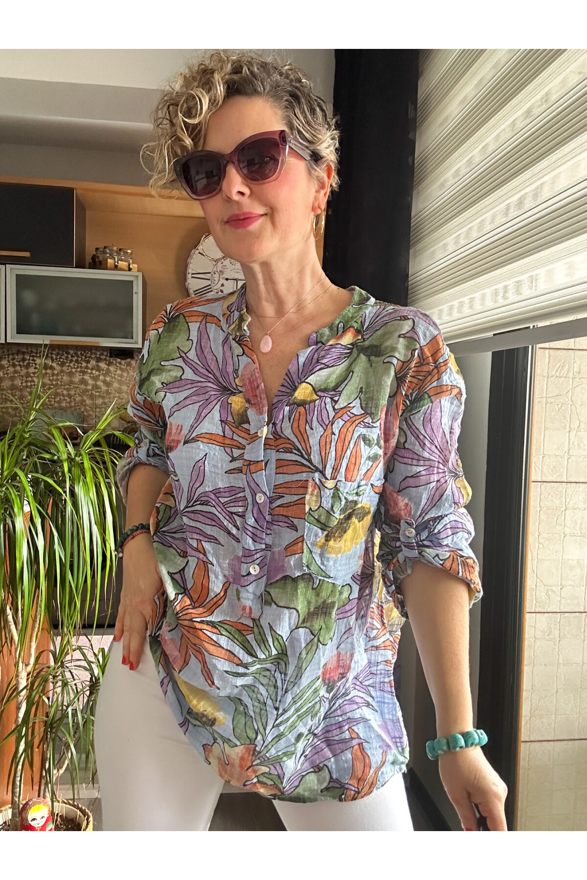 Vektör Yaprak Desen İtalyan Gömlek İndigo