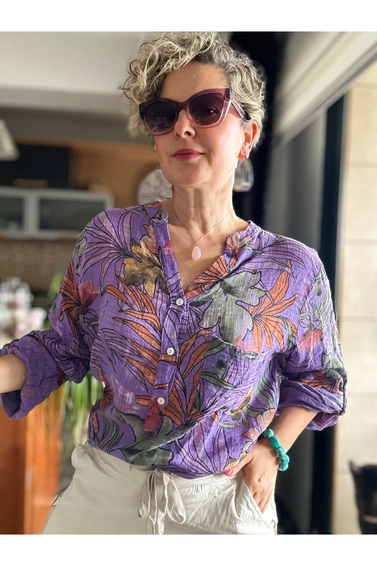 Vektör Yaprak Desen İtalyan Gömlek Mor