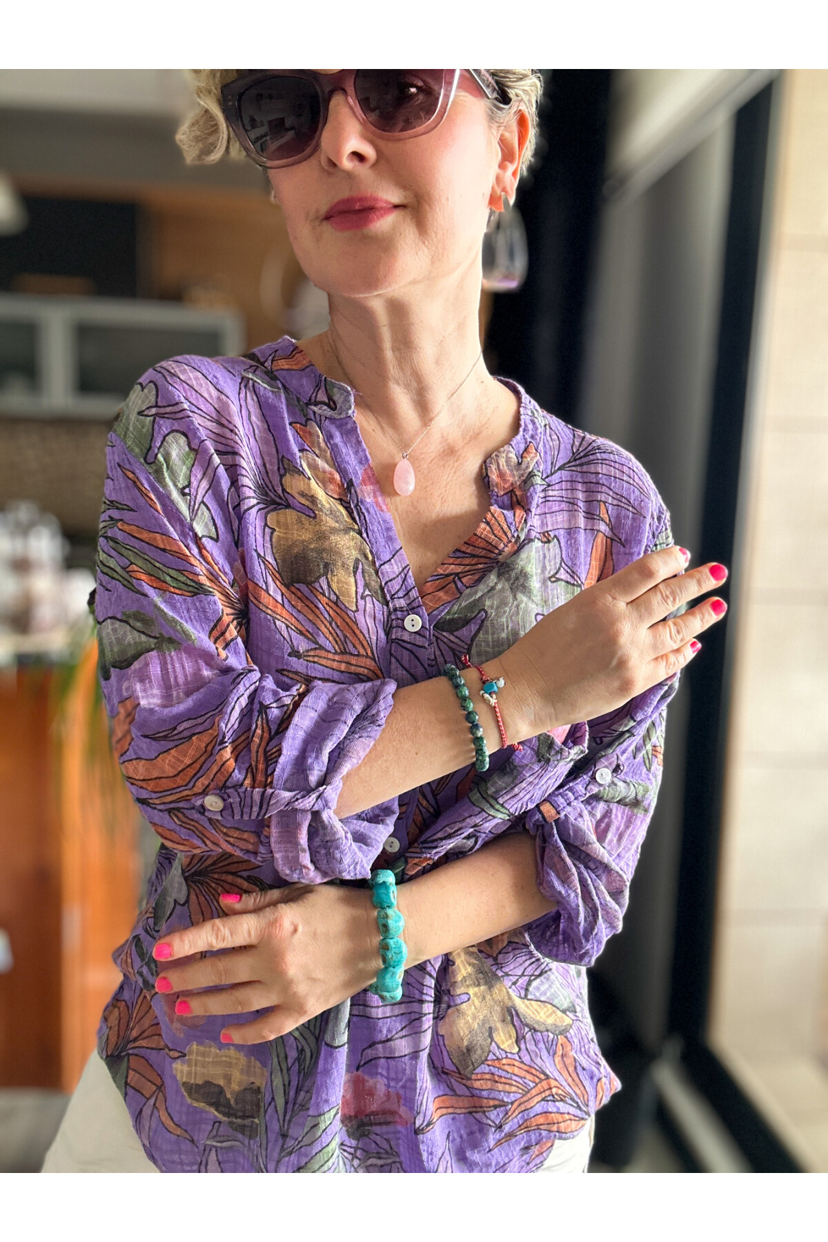 Vektör Yaprak Desen İtalyan Gömlek Mor