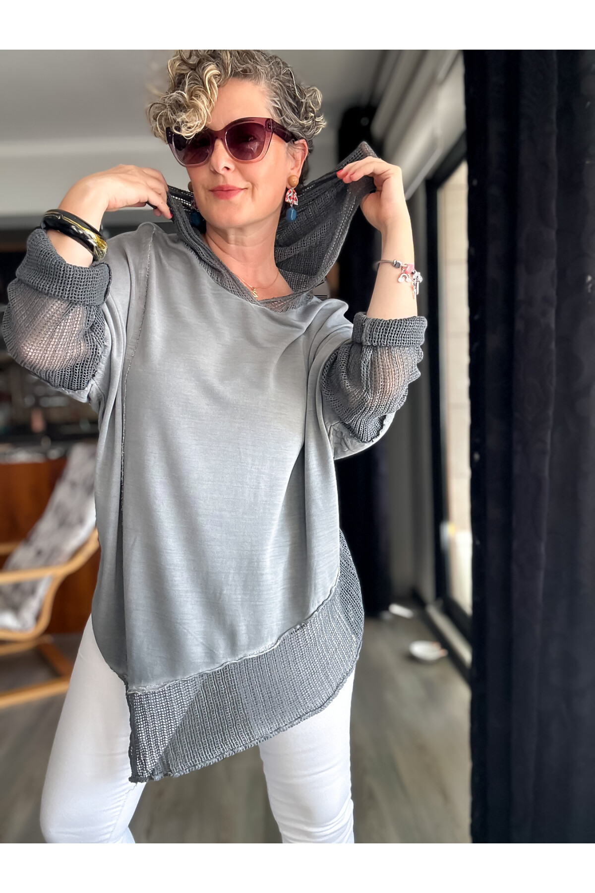 Volare Fileli Uzun Kol Asimetrik Kesim Bluz Antrasit