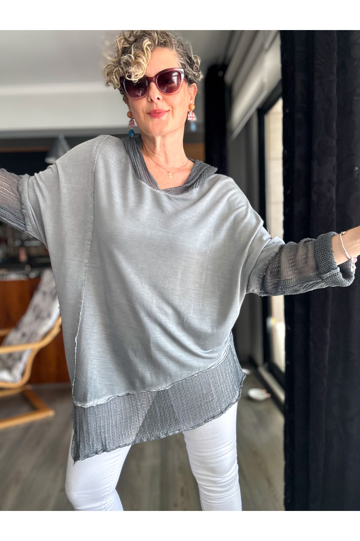 Volare Fileli Uzun Kol Asimetrik Kesim Bluz Antrasit