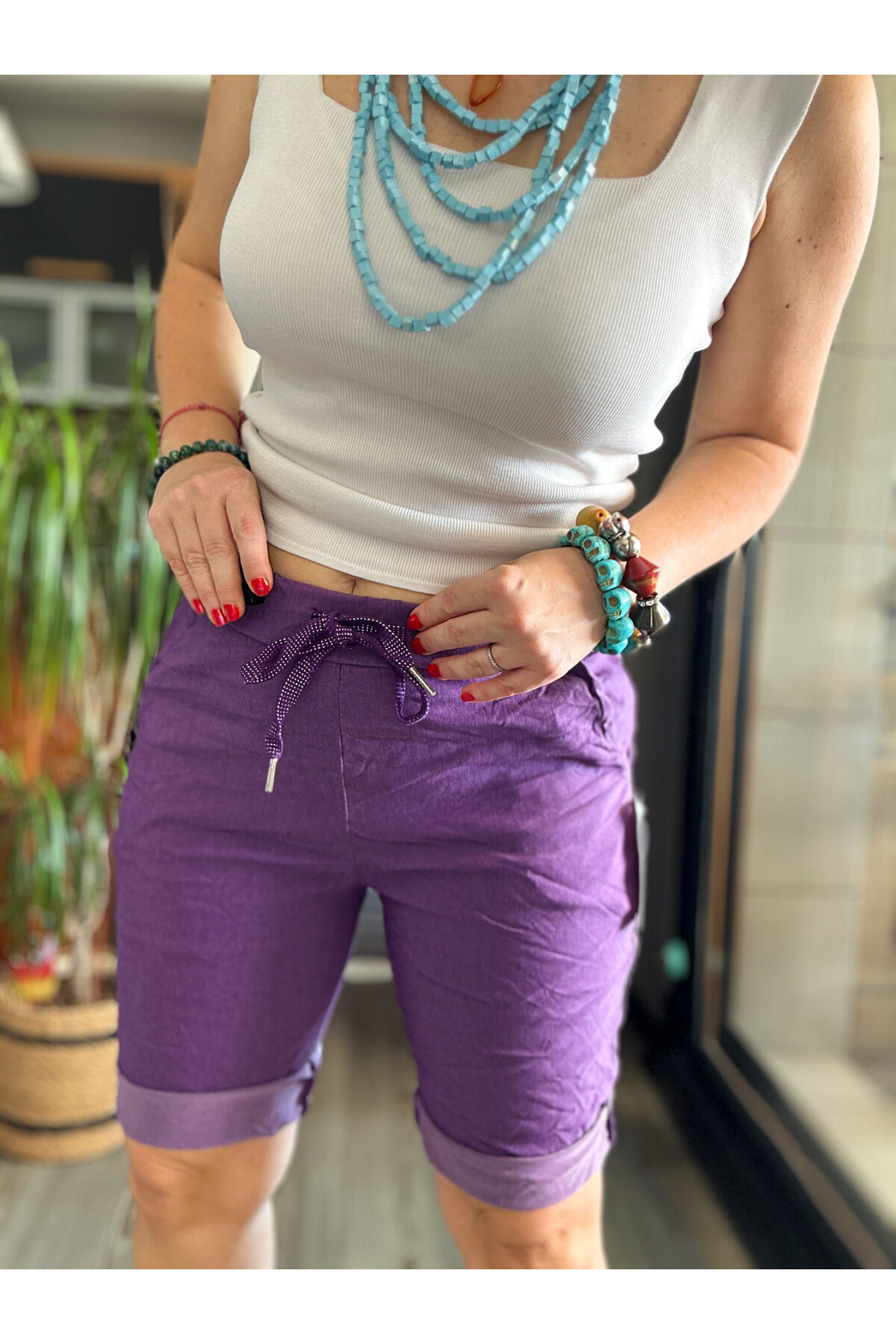 Voyage İtalyan Stil Likralı Şort Mor