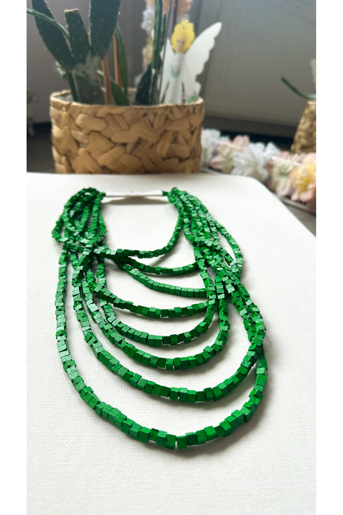 Yeşil Tahta Otantik Sekiz Sıra Kolye