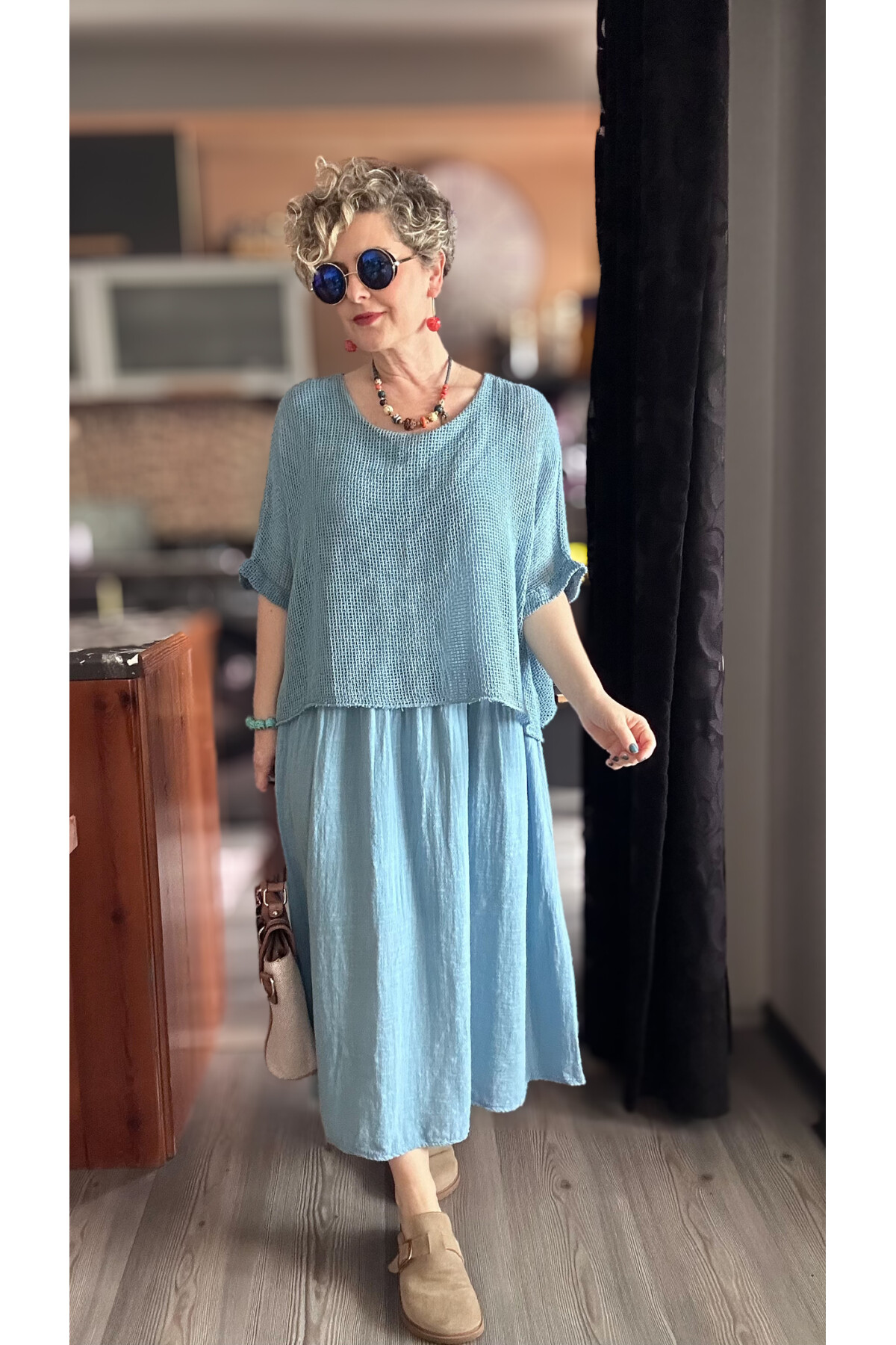 Abitare İtalyan Fisto File Detay Vip Elbise İndigo Mavi