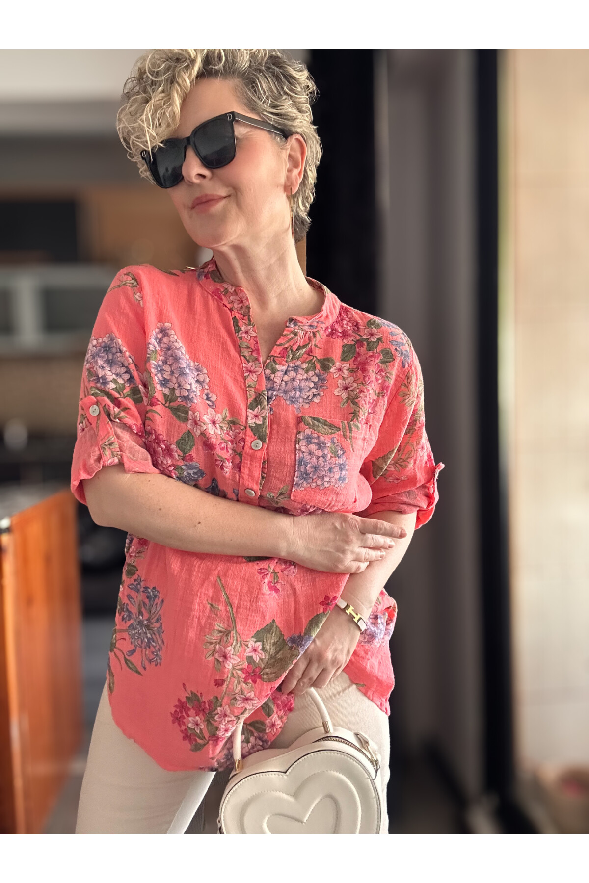 Alto Ortanca Desen İtalyan Gömlek Mercan