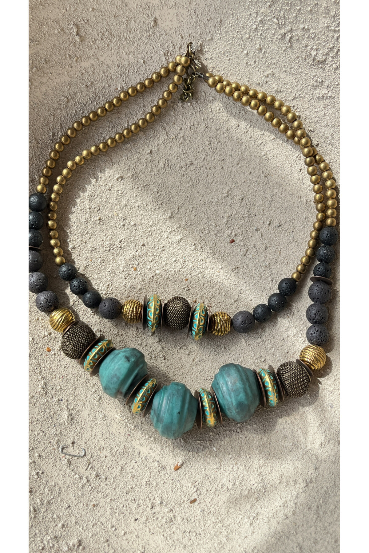 Anella Pirinç Doğal Taş Etnik Kolye Mavi