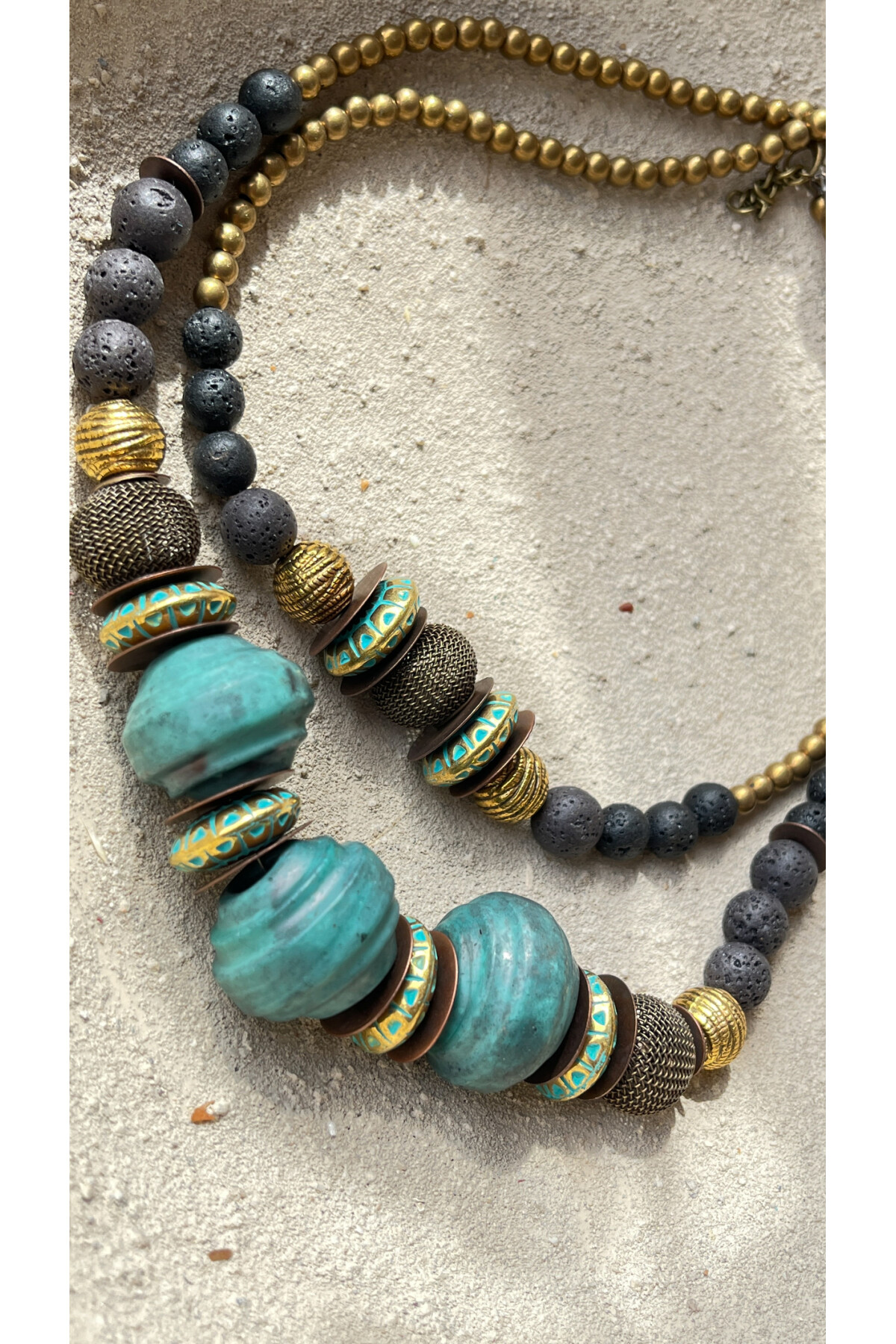 Anella Pirinç Doğal Taş Etnik Kolye Mavi