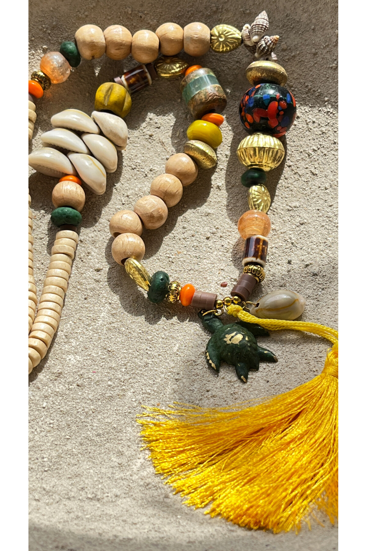 Asorn Pirinç Cam Etnik Kolye