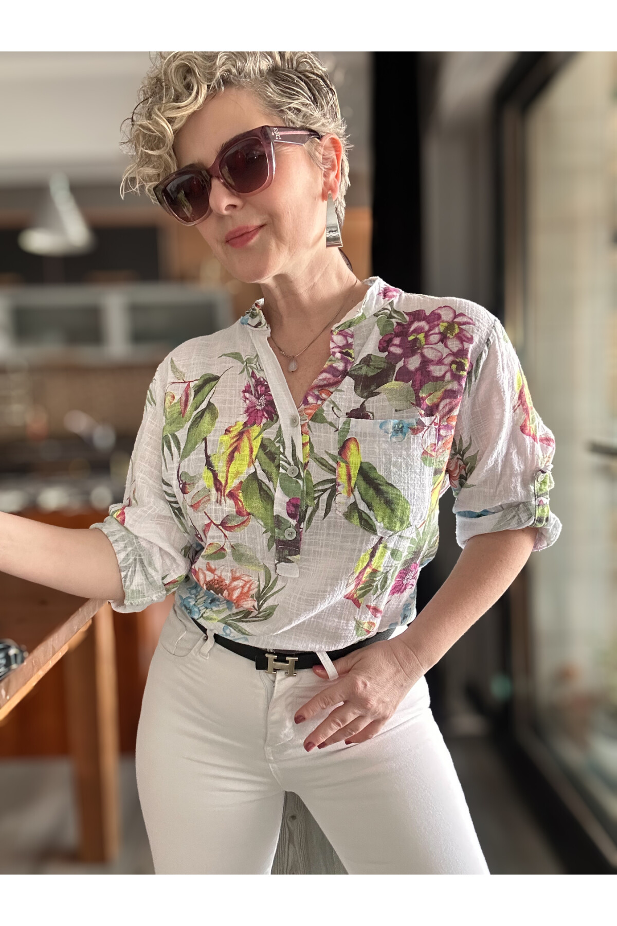 Belize Desen İtalyan Gömlek Beyaz