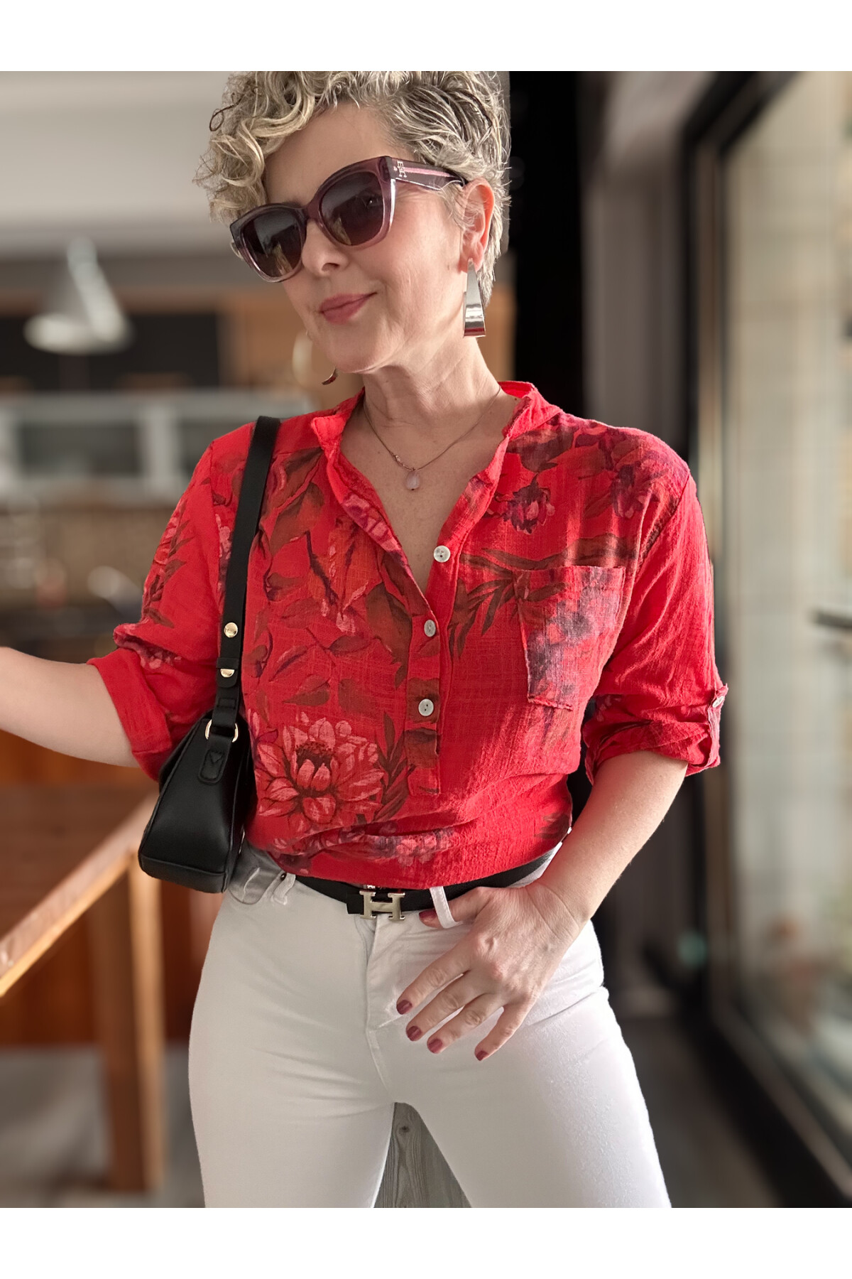 Belize Desen İtalyan Gömlek Kırmızı