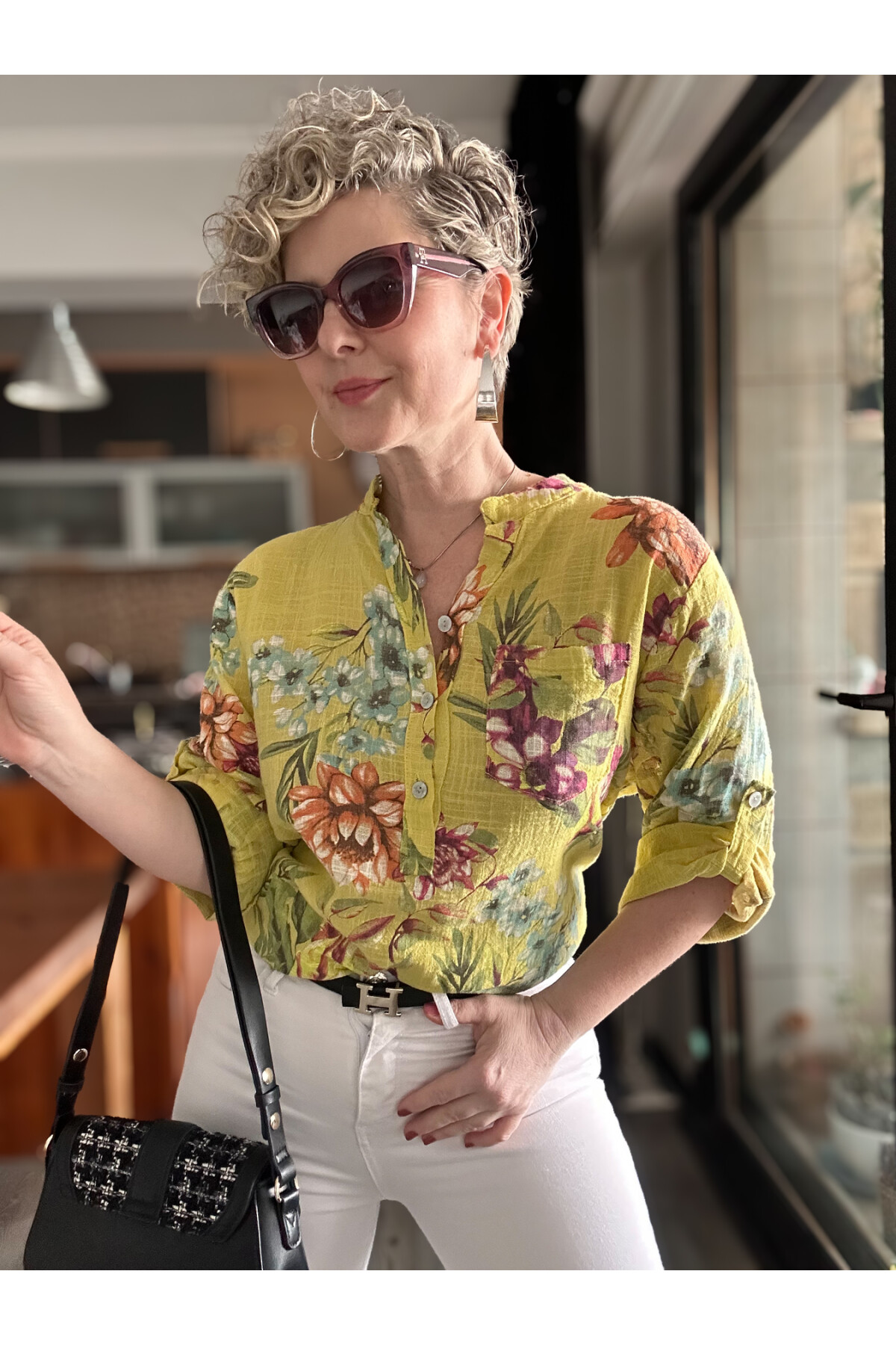 Belize Desen İtalyan Gömlek Sarı