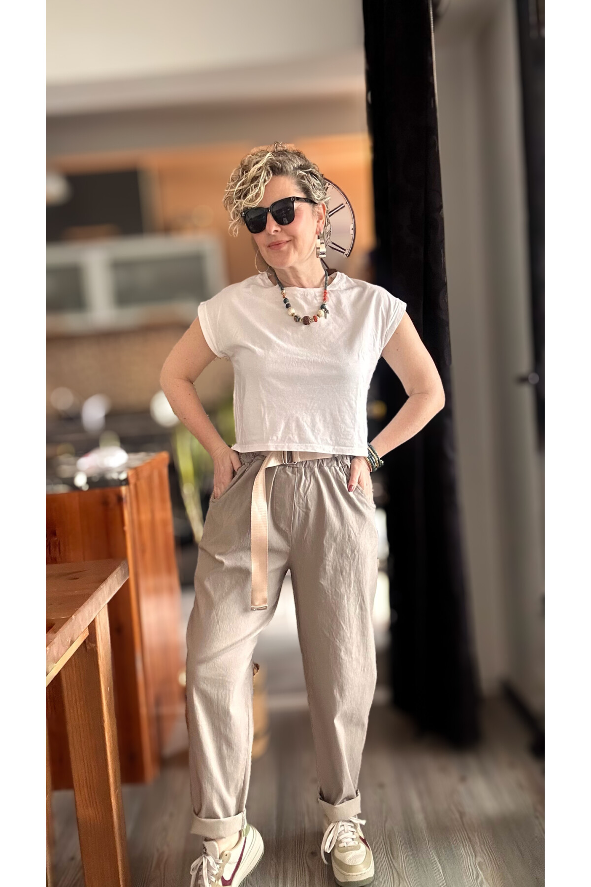 Betty İtalyan Balon Kemerli Pantolon Vizon