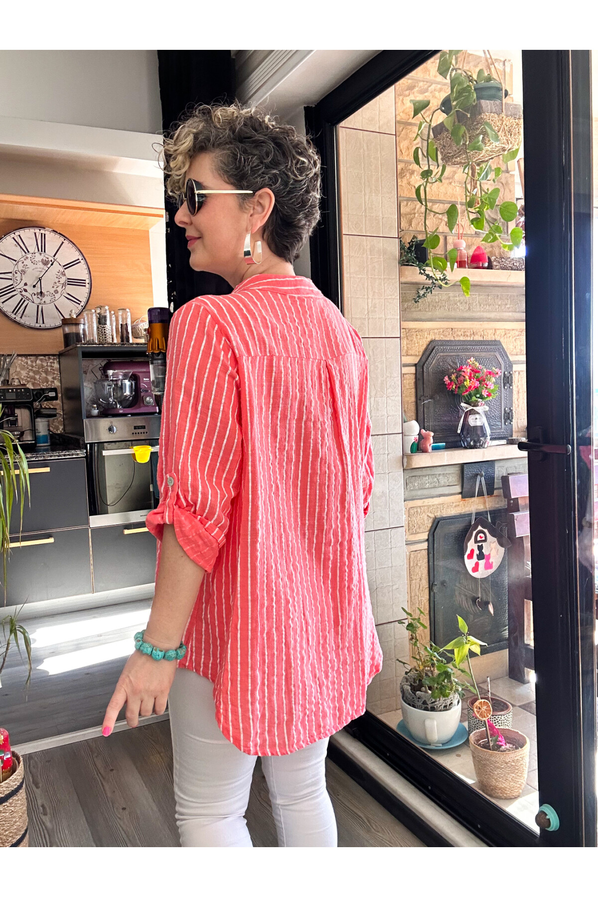 Bippa Çizgili Desen İtalyan Gömlek Mercan