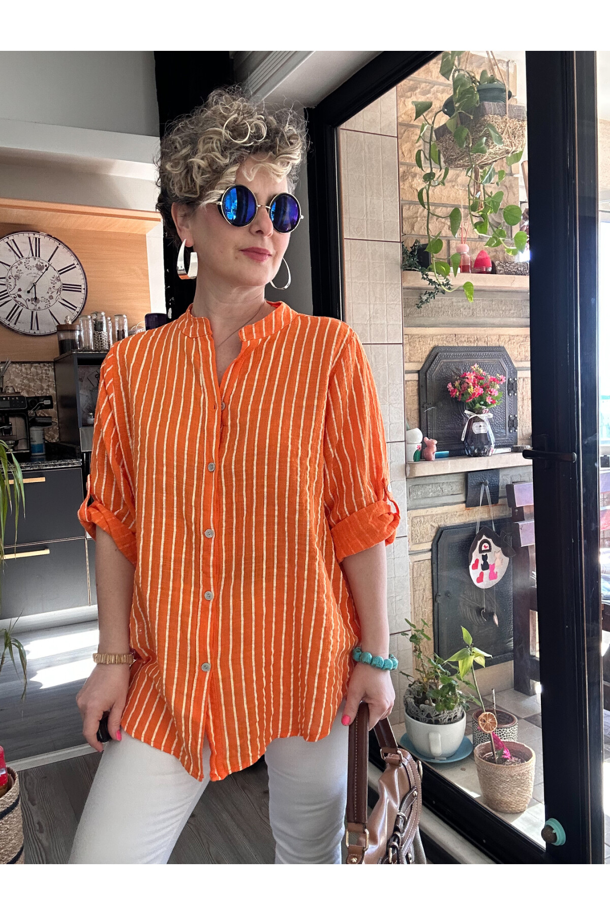 Bippa Çizgili Desen İtalyan Gömlek Orange