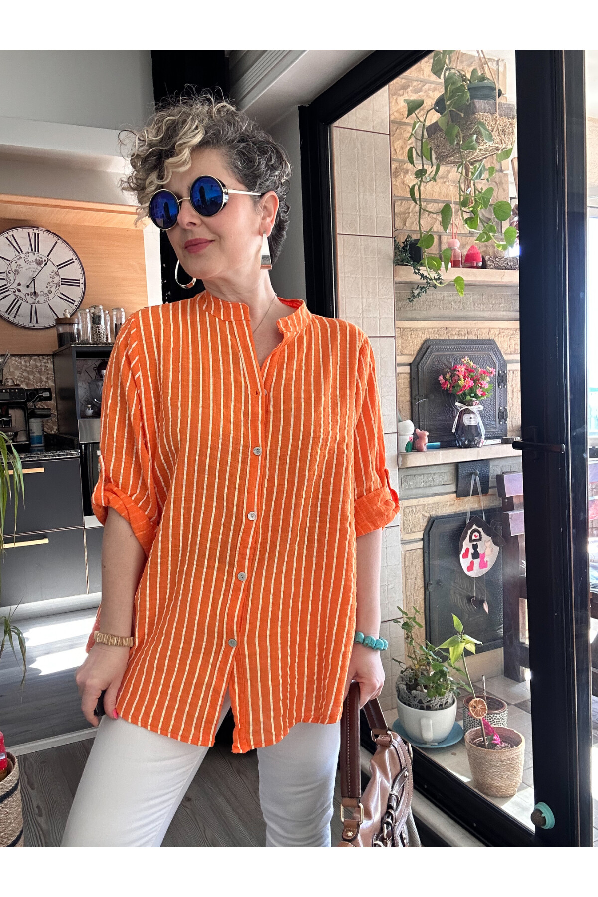 Bippa Çizgili Desen İtalyan Gömlek Orange