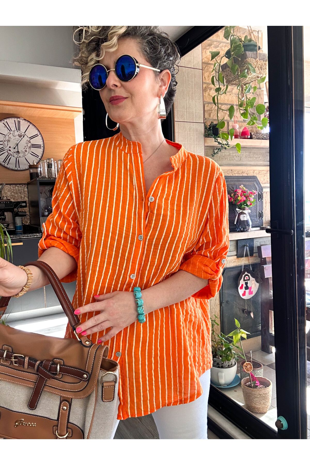 Bippa Çizgili Desen İtalyan Gömlek Orange